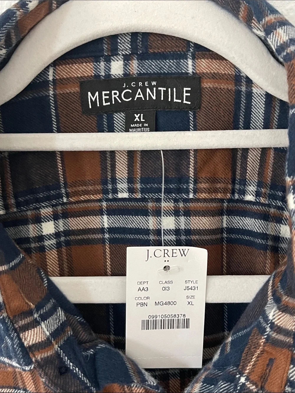 J.Crew Mercantile NWT XL 100% Cotton Plaid Flannel Button Shirt Brown Blue